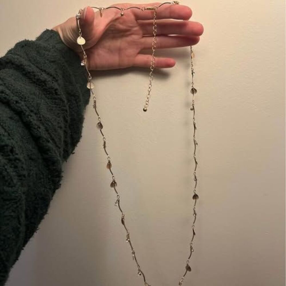 Gold tone shell and crystal charm body waist chain
